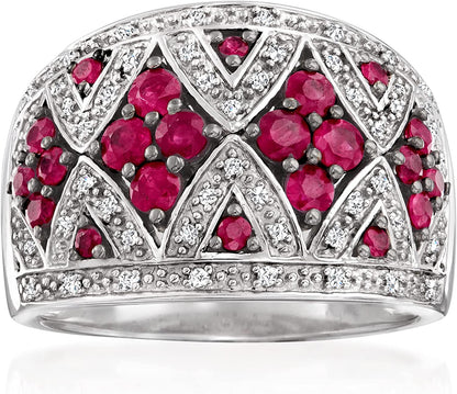 1.00 Ct. T.W. Ruby and .10 Ct. T.W. Diamond Dome Ring in Sterling Silver