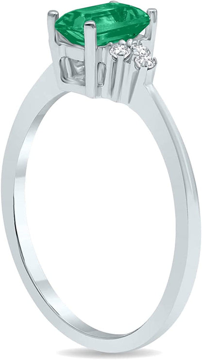 Gemstone and Diamond Ring in 10K White Gold (Available in Emerald, Sapphire, Blu