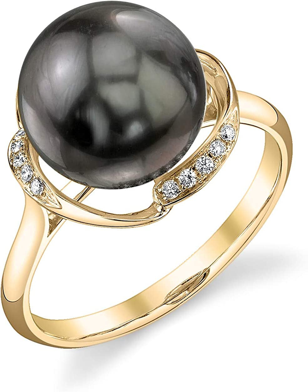 14K Gold 10-11Mm round Genuine Black Tahitian South Sea Cultured Pearl & Diamond