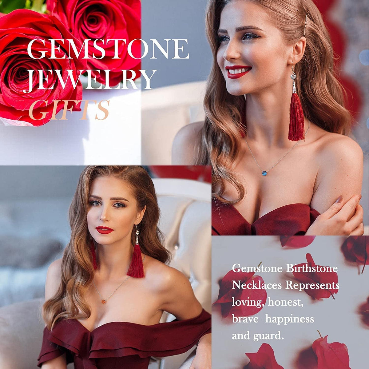 Valentines Day Gifts for Her, Sterling Silver Birthstone Pendant Necklace with 1