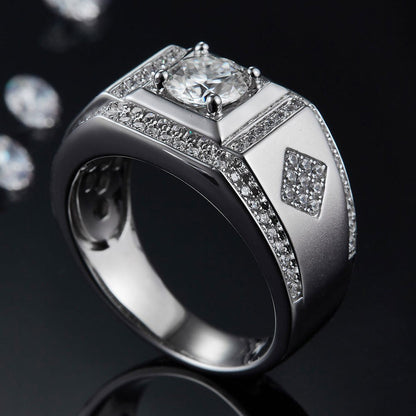 One Carat Row Diamond Moissanite 925 Silver Men'S Wedding Ring