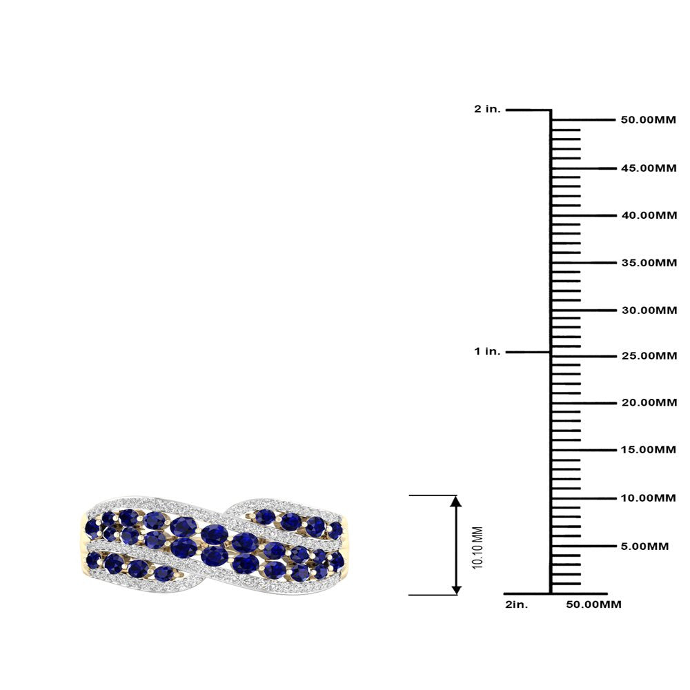 Imperial Gemstone 10K Yellow Gold Blue Sapphire 1/4 CT TW Diamond Women'S Fashio