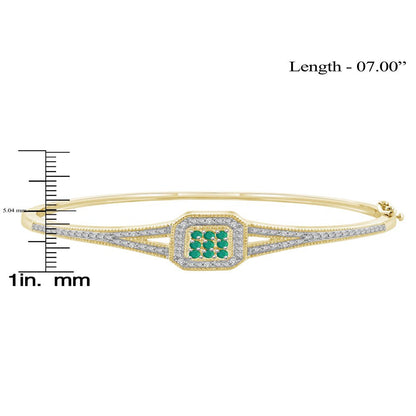 1/2 Carat T.G.W. Emerald and White Diamond Accent 14K Gold over Silver Bangle