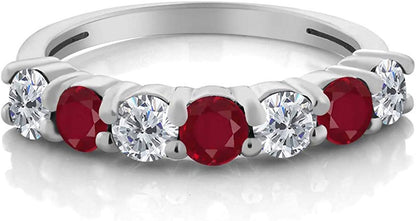 1.26 Ct round G/H Diamond Red Ruby 925 Sterling Silver Anniversary Ring