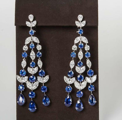 Sapphire Diamond Platinum Chandelier Earring 24.68 ct sapphire 13.36 ct diamond