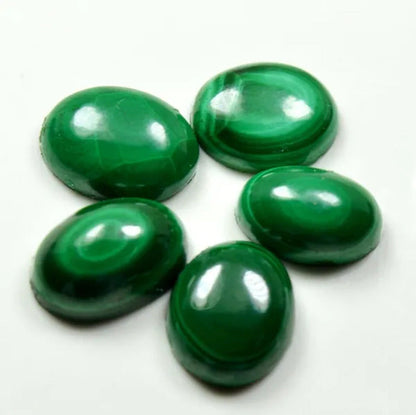Original Malachite Gemstone Lot Total 70 Carat 5 Pcs Oval Shape Cabochon Stone a