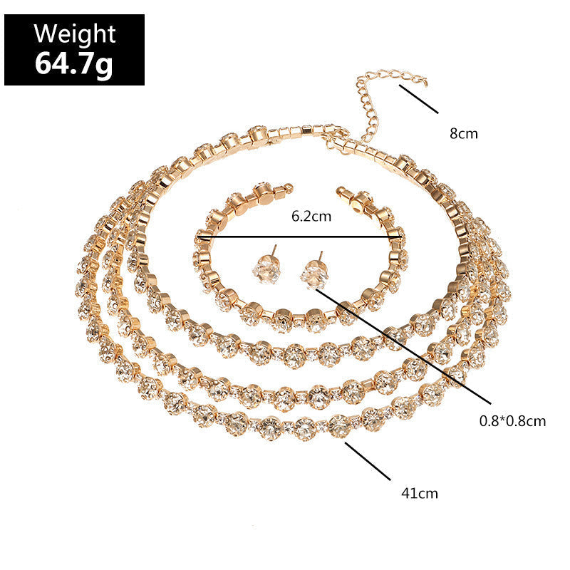 Simple Atmosphere Diamond Necklace Necklace Earrings Bracelet Three-Piece Set