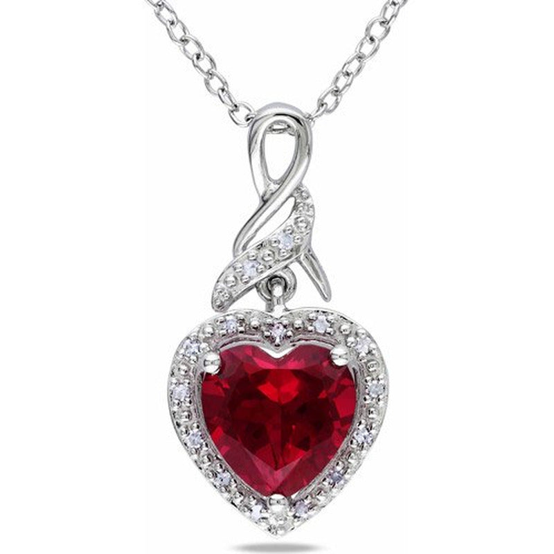 Miabella Women'S 2-4/5 Carat T.G.W. Heart-Shape Created Ruby and Round-Cut Diamo
