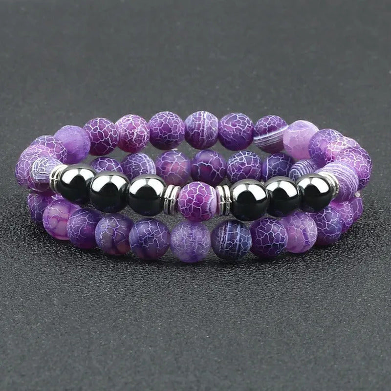 2Pcs/Set Fashion Red Tiger Eye Men Bracelet Beaded Classic Elastic Hematite Budd