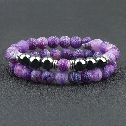 2Pcs/Set Fashion Red Tiger Eye Men Bracelet Beaded Classic Elastic Hematite Budd