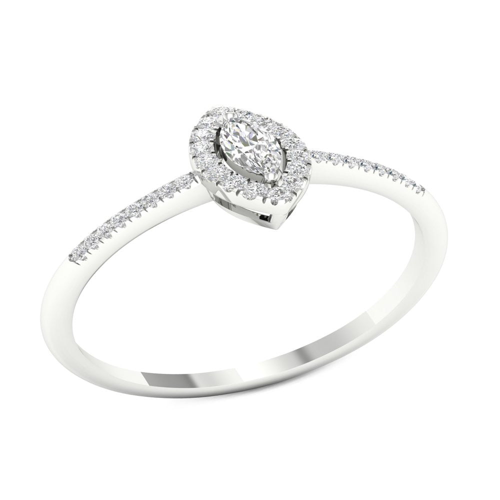 Imperial 1/5Ct TDW Diamond 10K White Gold Marquise Diamond Halo Promise Ring (H-