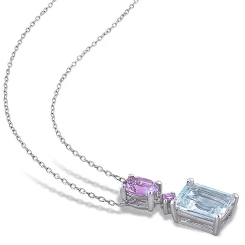 Aquamarine and Amethyst Dangle Pendant in Sterling Silver