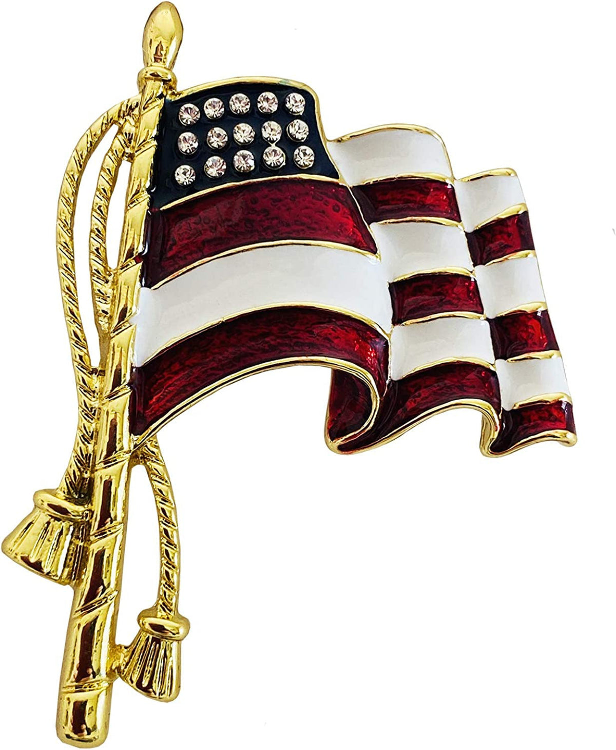 Enamel Waving American Flag Pin/Brooch, Approx. 2", Pin Back with Safety Lock. G