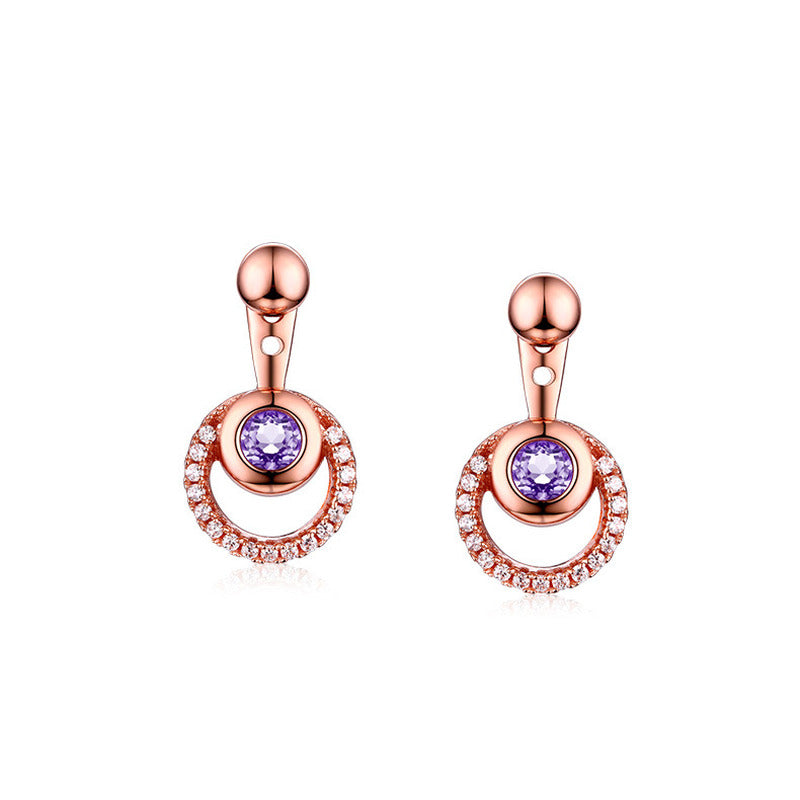 Diamond and Amethyst Stud Earrings Female Jewelry