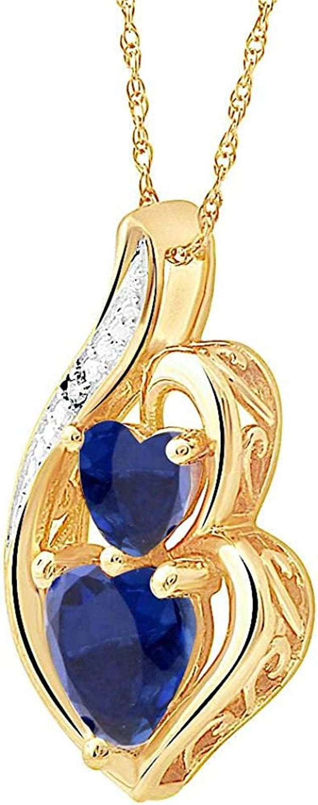 Lab Created Blue Sapphire Necklace Heart in 10K Yellow Gold with Diamond Accent