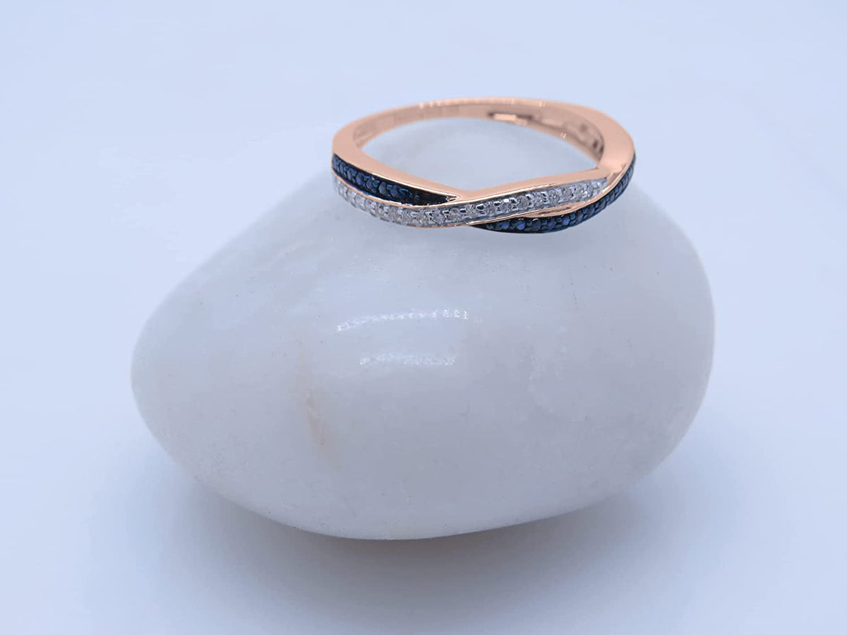 round White Diamond & Blue Sapphire Ladies Stackable Swirl Anniversary Wedding B