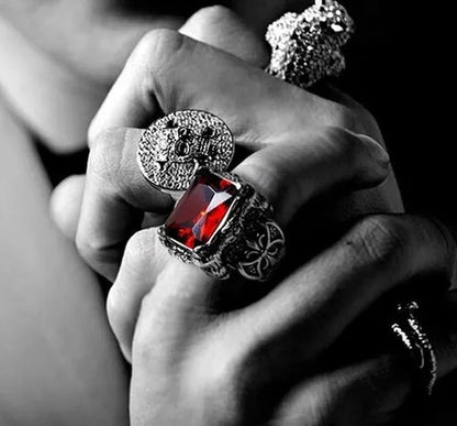 European Fashion Men'S Retro Style Big Gemstone Rings Elegant Ruby Finger Ring f