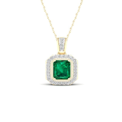 Imperial Gemstone 10K Yellow Gold Emerald Cut Emerald 1/10 CT TW Diamond Halo Ne