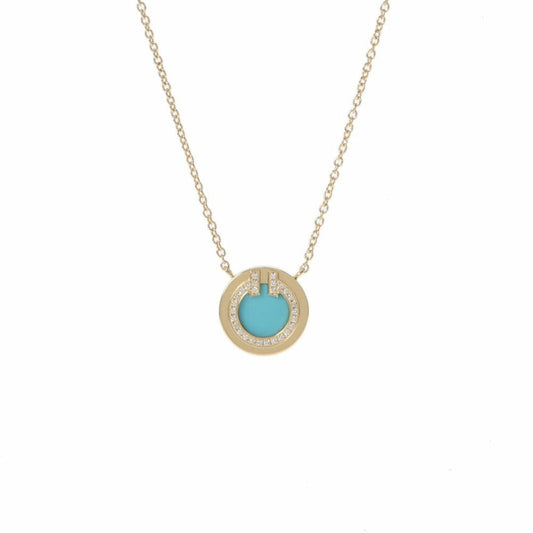 Used  & Co.  T Circle Diamond / Turquoise Ladies K18YG Necklace
