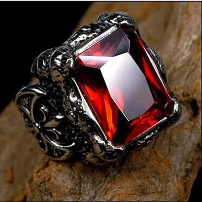 European Fashion Men'S Retro Style Big Gemstone Rings Elegant Ruby Finger Ring f