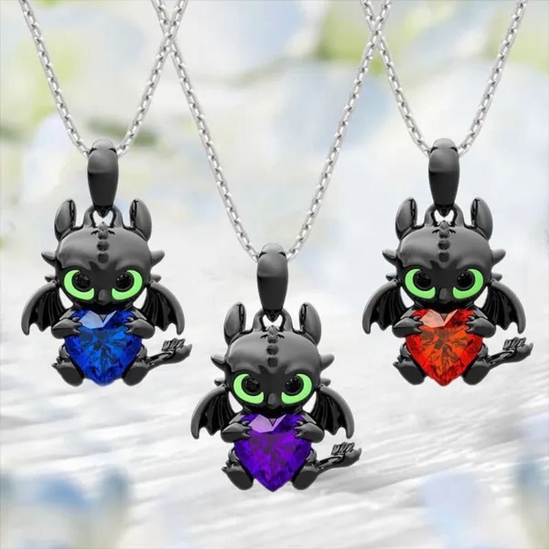 Three-Color Dragon Necklace Pendant Cute Ladies Necklace Heart Gemstone Fashion