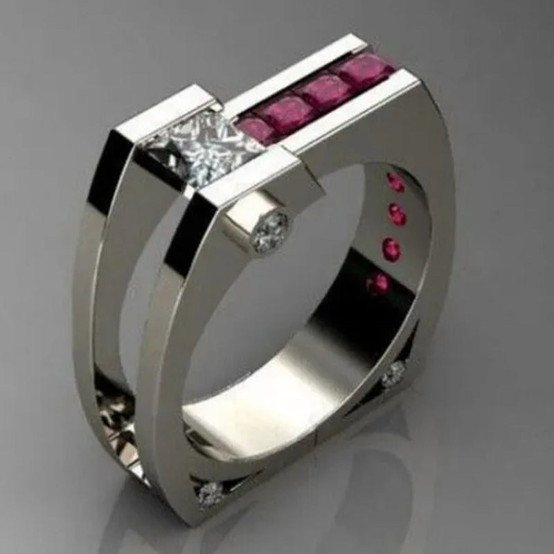 925 Silver Anniversary Statement Natural Gemstones White Sapphire Ruby Ring New