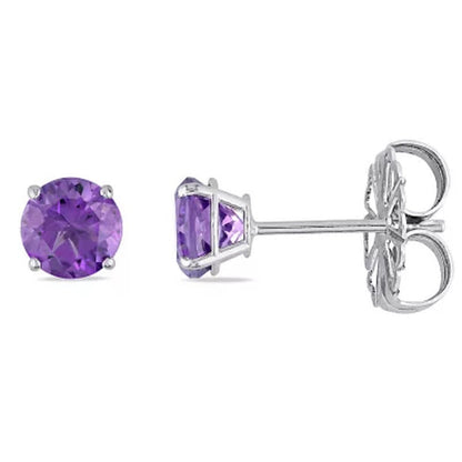 Amethyst Stud Earrings in 14K White Gold