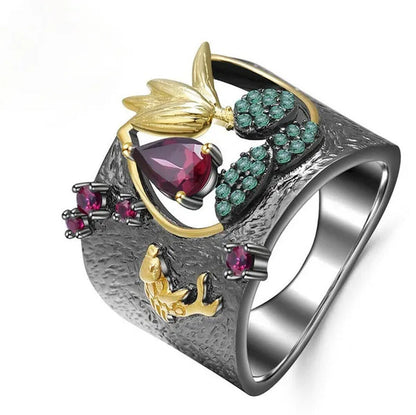 Latest Beautiful Flowers Luxury Vintage Fashion Jewelry Two-Tone Zircon Ruby Cut