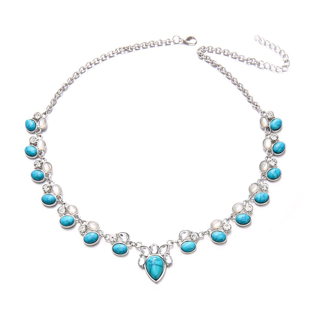 European and American Turquoise Opal Diamond Alloy Necklace