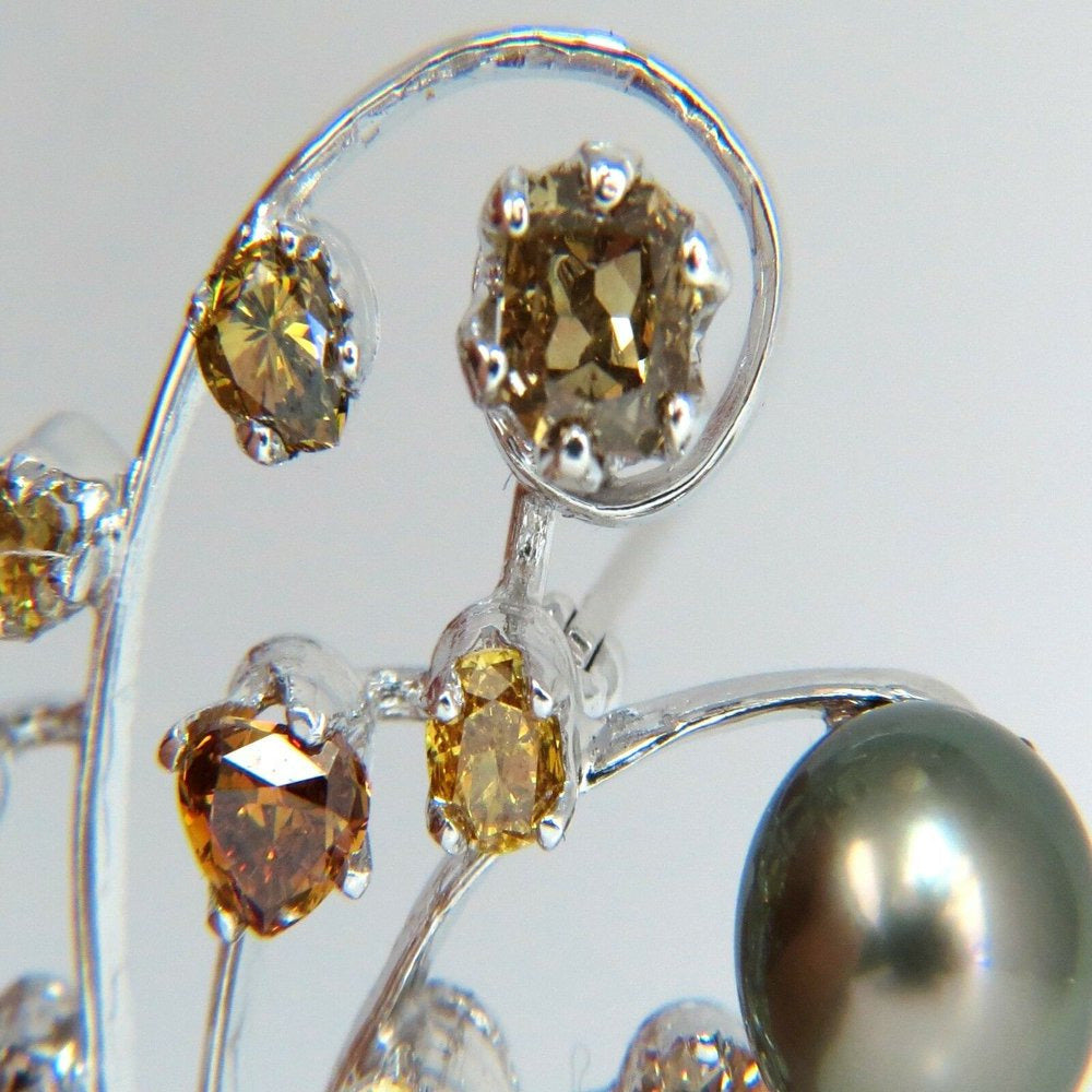 6.00Ct NATURAL FANCY COLOR YELLOW ORANGE BROWN PINK DIAMOND BROOCH &PEARL