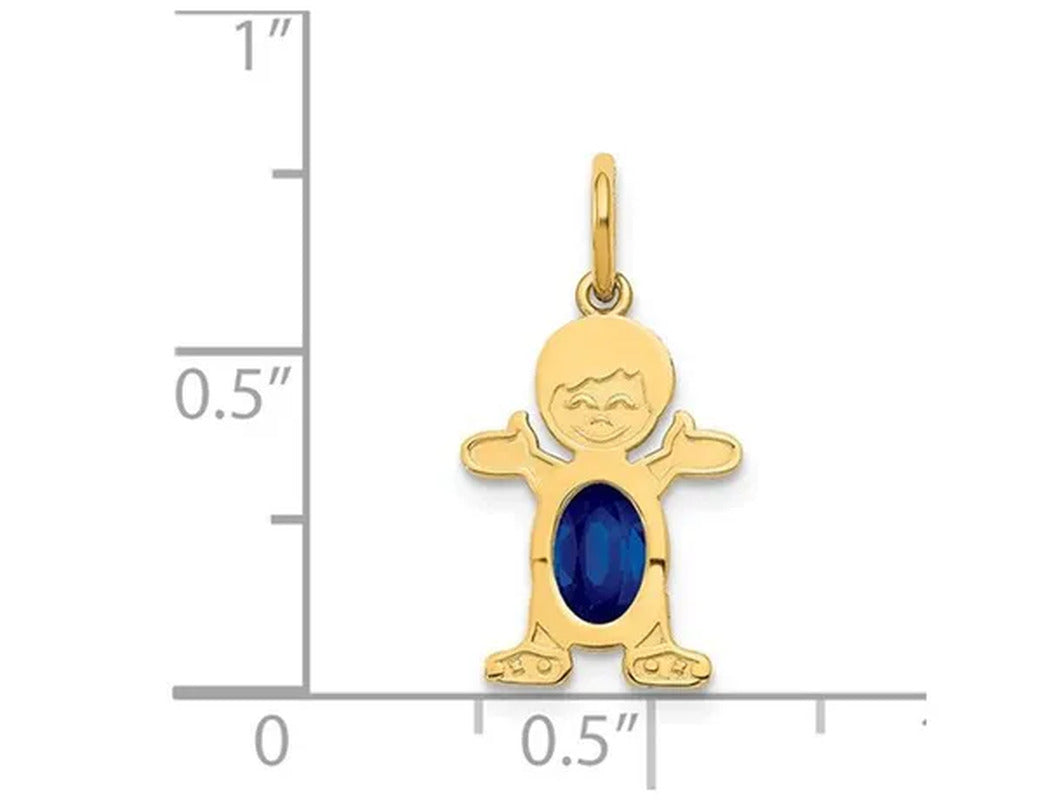 3/5 Carat (Ctw) Natural Blue Sapphire Young Boy Charm Pendant Necklace in 14K Ye