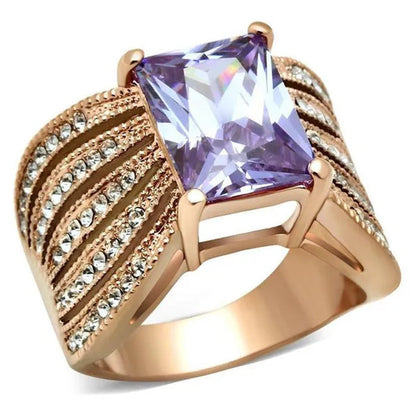 Alamode GL236-5 IP Rose Gold Ion Plating Brass Ring with AAA Grade CZ, Light