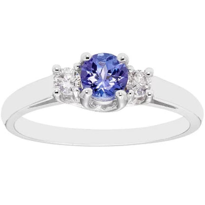 Three Stone Tanzanite Ring with .14CT. T.W. Diamond Set in 14K Gold