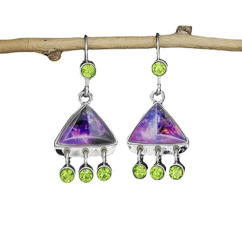 Creative Triangle Multicolor Marine Opal Earrings Fashion Retro Dynamic Peridot