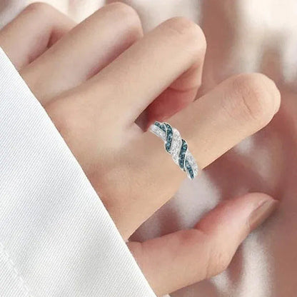 Simple Romantic 925 Silver Women Ring Elegant Aquamarine White Sapphire Wedding