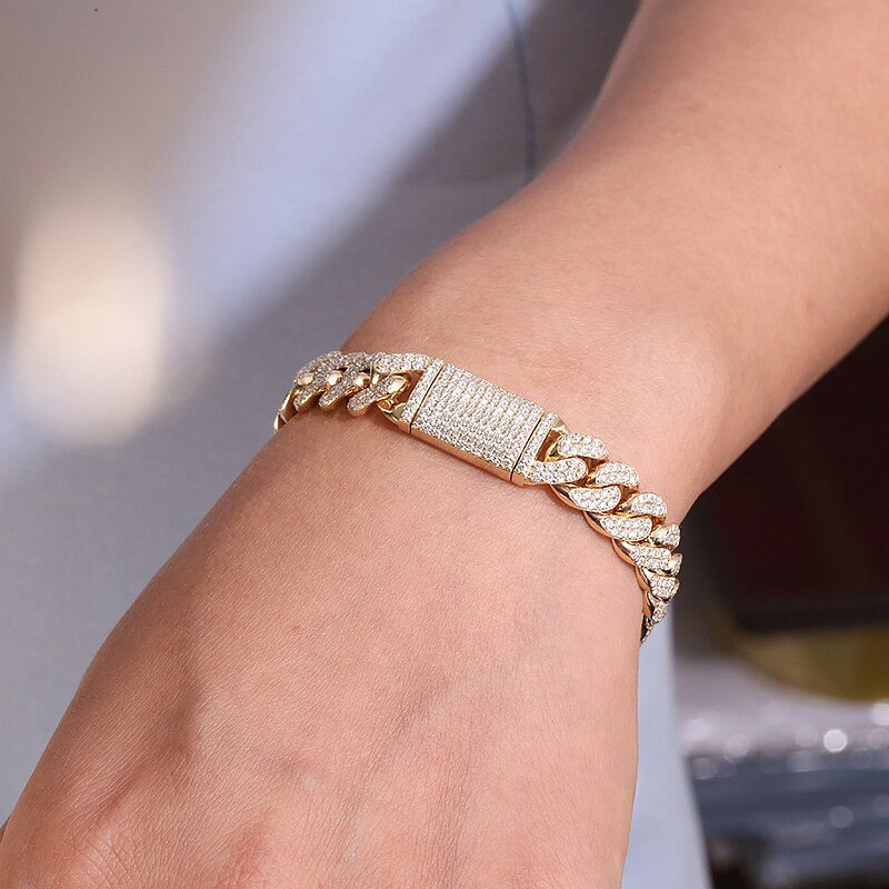 AEAW Moissanite Luxury Cuban Curb Miami Link Chain Bracelet for Men Rapper