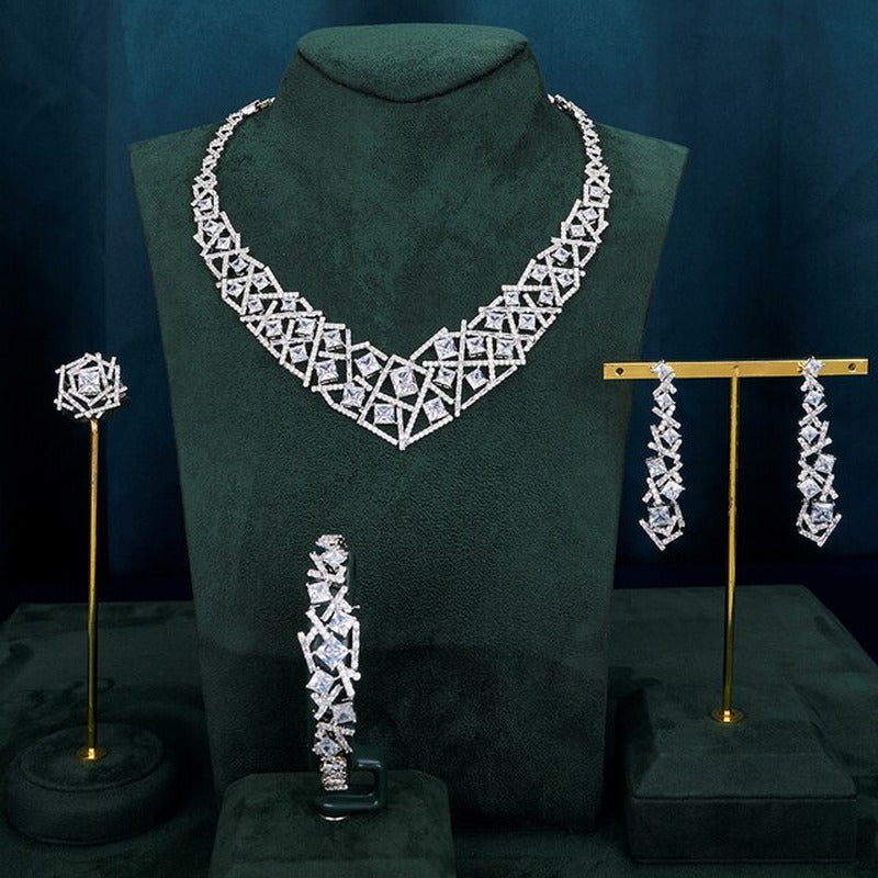 Luxury Elegant Bridal Necklace Set for Women Cubic Zirconia Wedding Jewelry