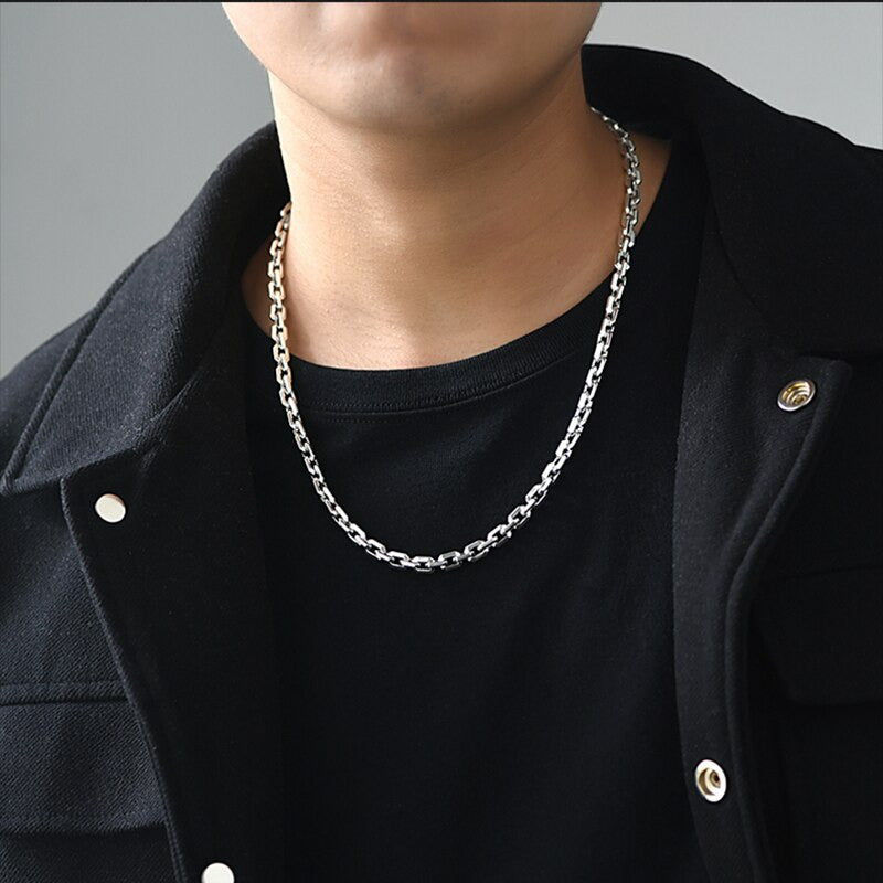 Real Silver 6Mm Fashion Horn Chain Necklace Man Male 925 Sterling Silver