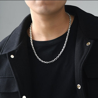 Real Silver 6Mm Fashion Horn Chain Necklace Man Male 925 Sterling Silver