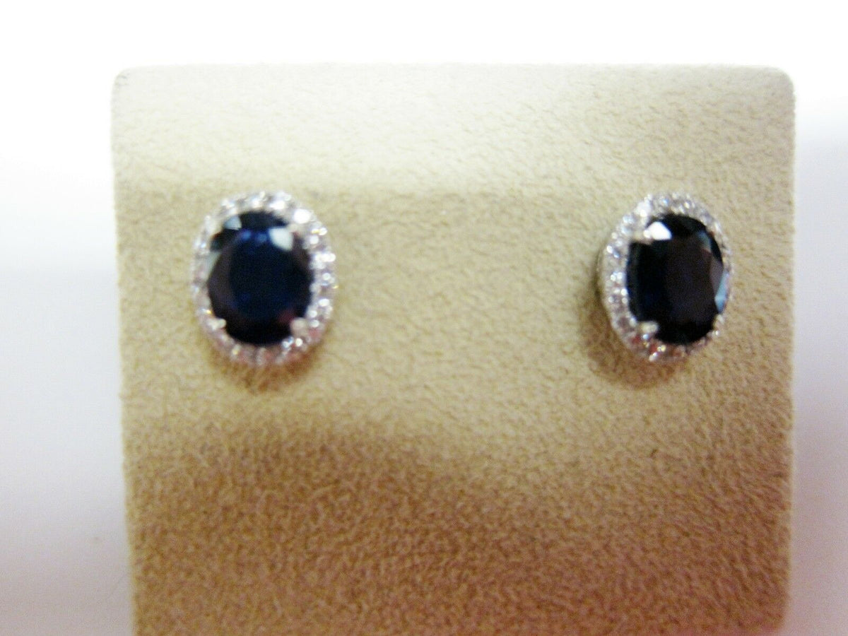 SAPPHIRE TWO OVAL SHAPE SET ROUND DIAMOND EARRING