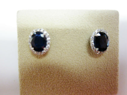 SAPPHIRE TWO OVAL SHAPE SET ROUND DIAMOND EARRING