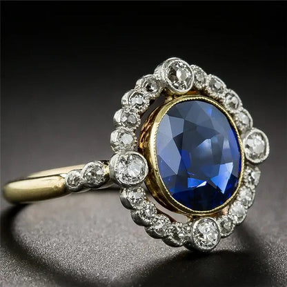 Vintage round Sapphire Diamond Wedding Anniversary Ring Size6-10