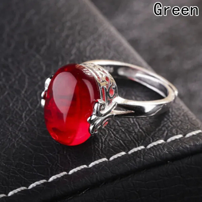 4 Colors Adjustable Natural Gemstone Ring Ruby Sapphire Powder Crystal Open Ring