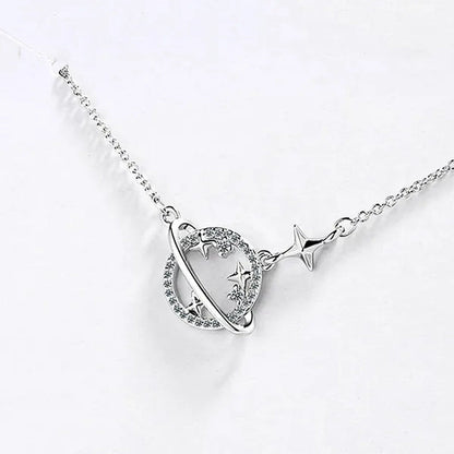 Women Fashion Diamond Hollow Planet Zircon Necklace Clavicle Chain