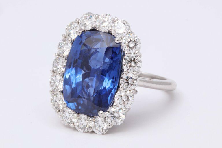 19 Carat Ceylon No Heat Sapphire and Diamond Ring