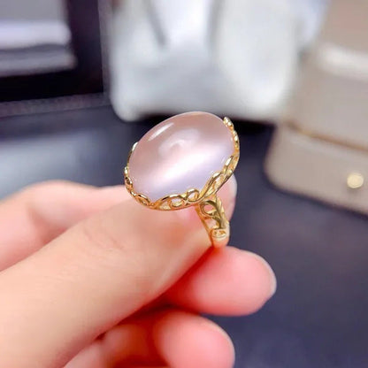 Vintage 925 Silver Gemstone Ring for Woman 13Mm*18Mm 100% Natural Rose Quartz Ri