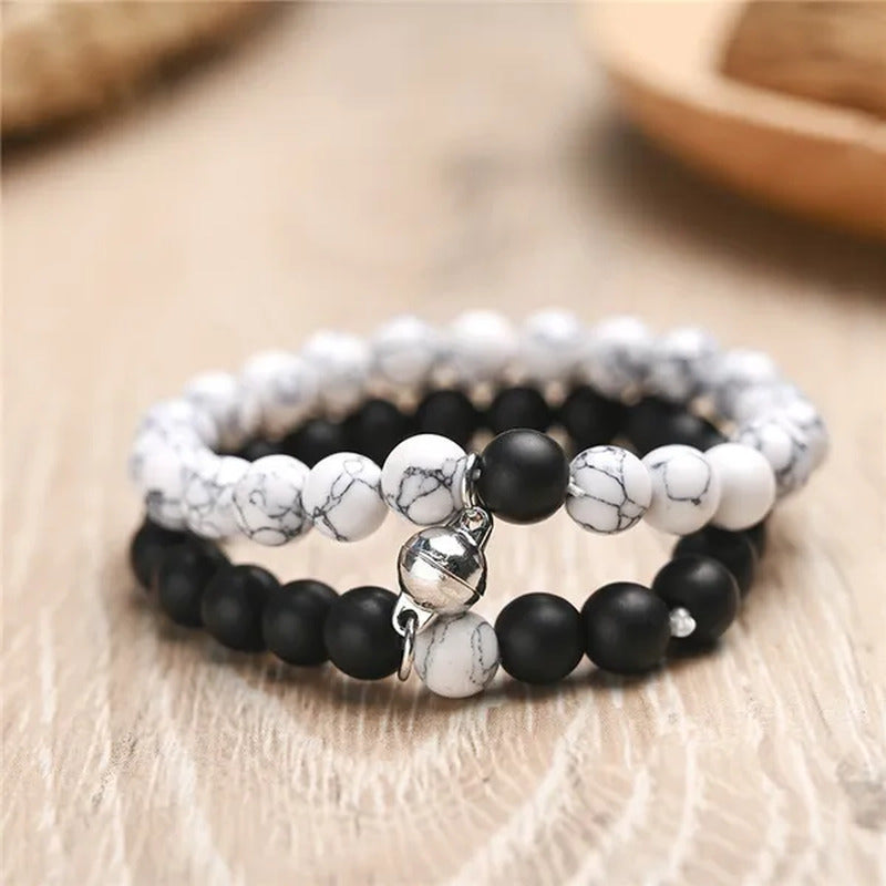 Black Frosted White Turquoise Couple Bracelet Magnet Attraction Beaded Bracelet