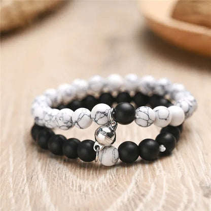 Black Frosted White Turquoise Couple Bracelet Magnet Attraction Beaded Bracelet