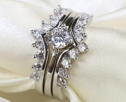 Round 5Mm 1CT CZ Bridal Sets 10KT White Gold Filled Women'S Wedding Ring 3 in 1