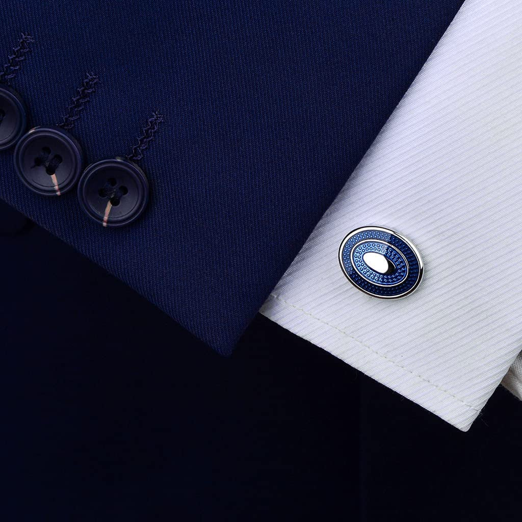 Classic Stainless Steel Bussiness Cufflinks for Mens French Shirt Cuffs Oval Blu